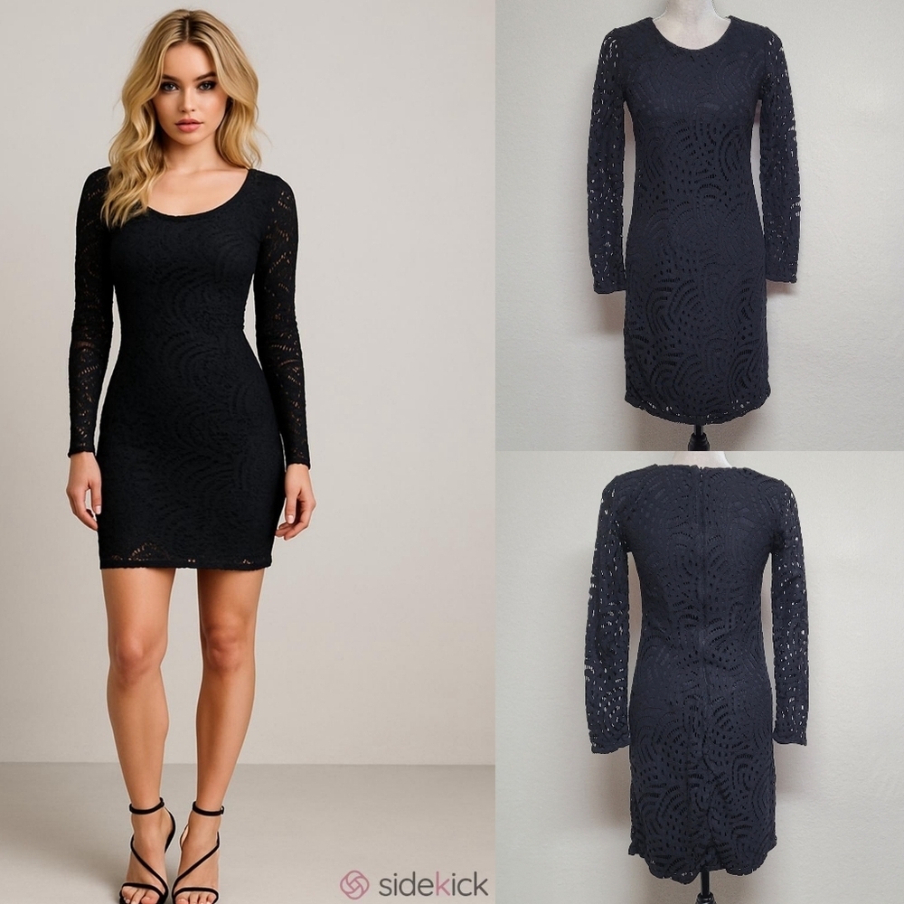 Boden Zeta Ponte Dress, Black Eyelet Lace, Mini Length, Scoop Neck, LBD 2